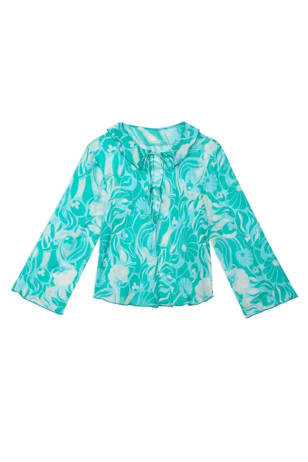 Tops Women RIXO Darwin Green Abstract Shells Tops Women RIXO Darwin Green Abstract Shells