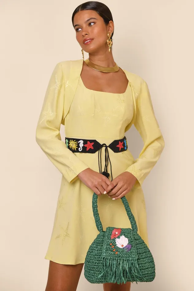 Tops Women RIXO Tahlia Starfish Jacquard Lemon Tops Women RIXO Tahlia Starfish Jacquard Lemon