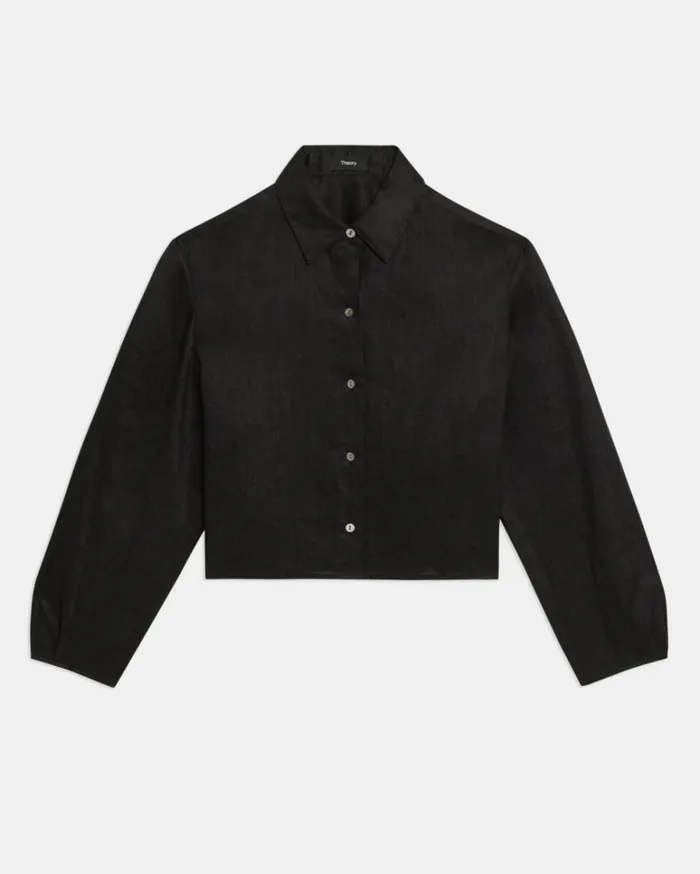 Tops Women Theory Pleated Shirt In Relaxed Linen Black Tops Women Theory Pleated Shirt In Relaxed Linen Black