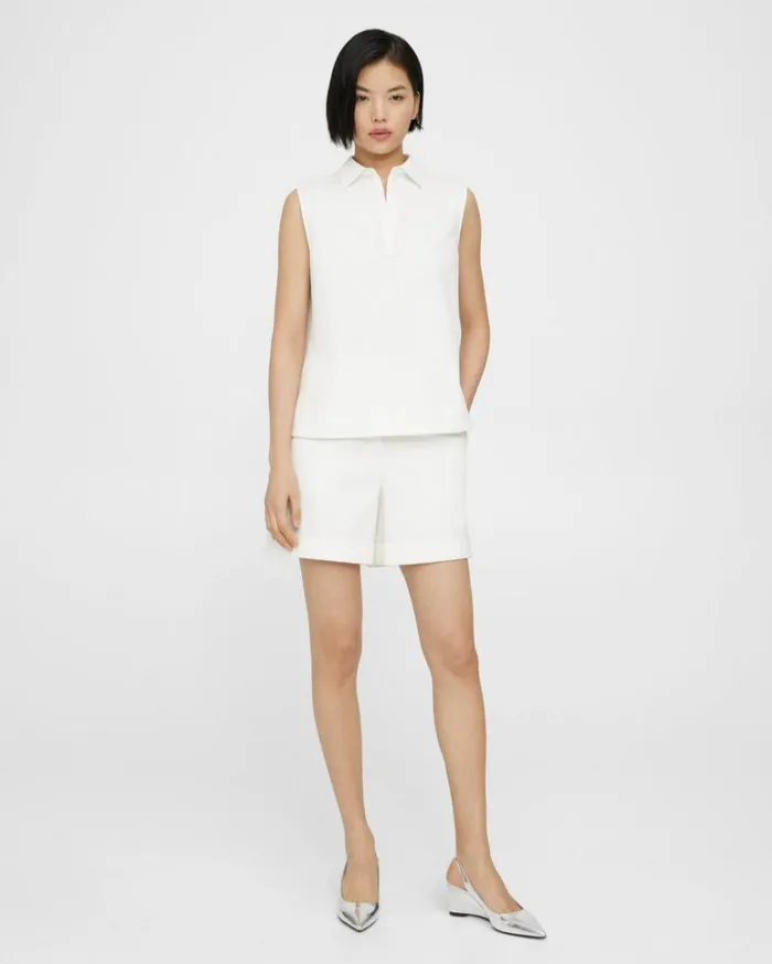 Tops Women Theory Sleeveless Polo Shell Top In Cotton Piqu White Tops Women Theory Sleeveless Polo Shell Top In Cotton Piqu White