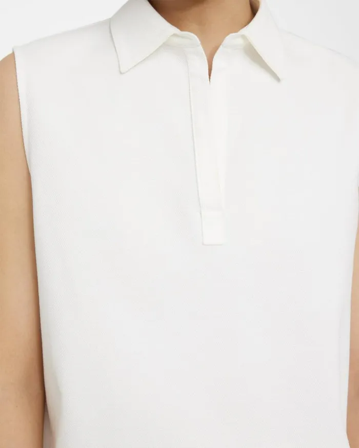 Tops Women Theory Sleeveless Polo Shell Top In Cotton Piqu White Tops Women Theory Sleeveless Polo Shell Top In Cotton Piqu White