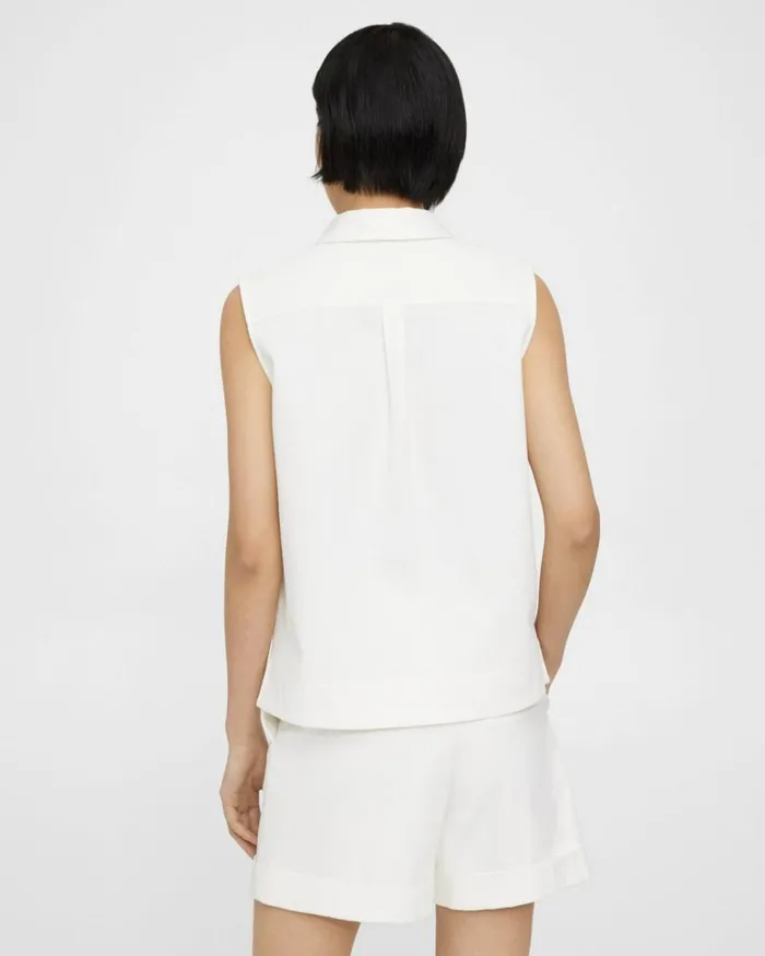 Tops Women Theory Sleeveless Polo Shell Top In Cotton Piqu White Tops Women Theory Sleeveless Polo Shell Top In Cotton Piqu White