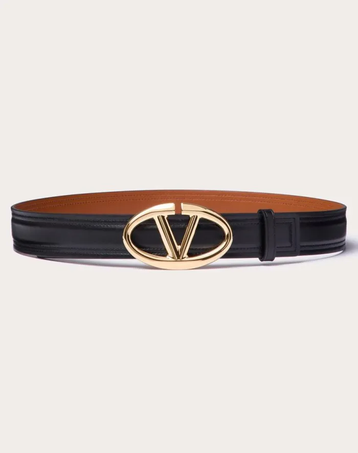 Valentino Belts Woman The Bold Edition Vlogo Shiny Calfskin Belt 30 Mm For Woman In Brownpink Brownpink