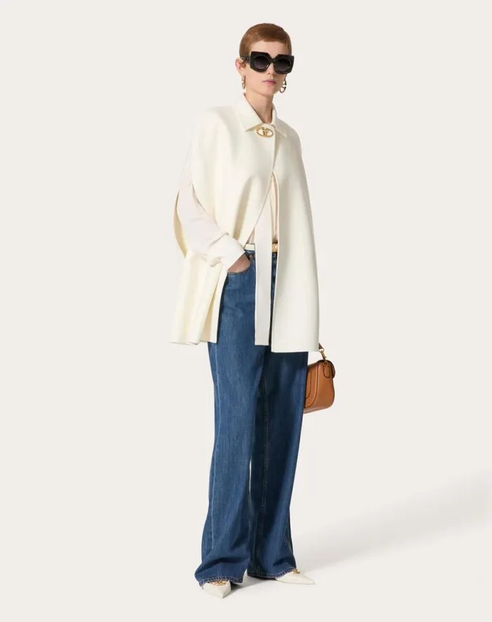 Valentino Coats And Outerwear Woman Compact Drap Cape For Woman In Ivory Ivory Valentino Coats And Outerwear Woman Compact Drap Cape For Woman In Ivory Ivory