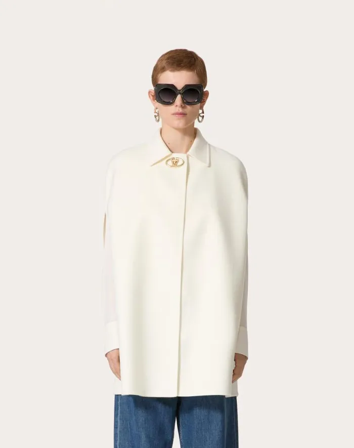Valentino Coats And Outerwear Woman Compact Drap Cape For Woman In Ivory Ivory Valentino Coats And Outerwear Woman Compact Drap Cape For Woman In Ivory Ivory