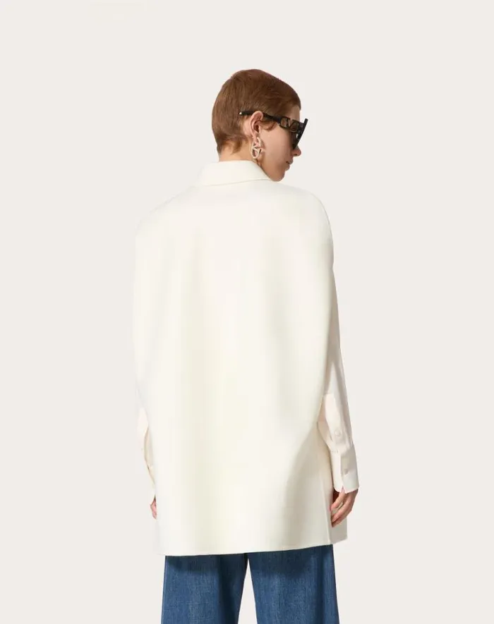 Valentino Coats And Outerwear Woman Compact Drap Cape For Woman In Ivory Ivory Valentino Coats And Outerwear Woman Compact Drap Cape For Woman In Ivory Ivory