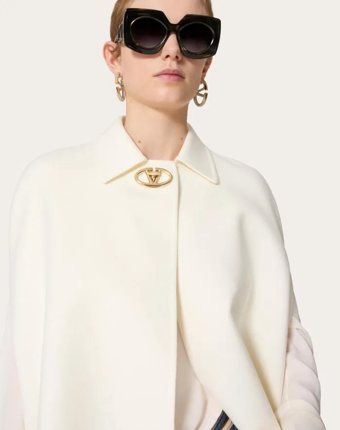 Valentino Coats And Outerwear Woman Compact Drap Cape For Woman In Ivory Ivory Valentino Coats And Outerwear Woman Compact Drap Cape For Woman In Ivory Ivory