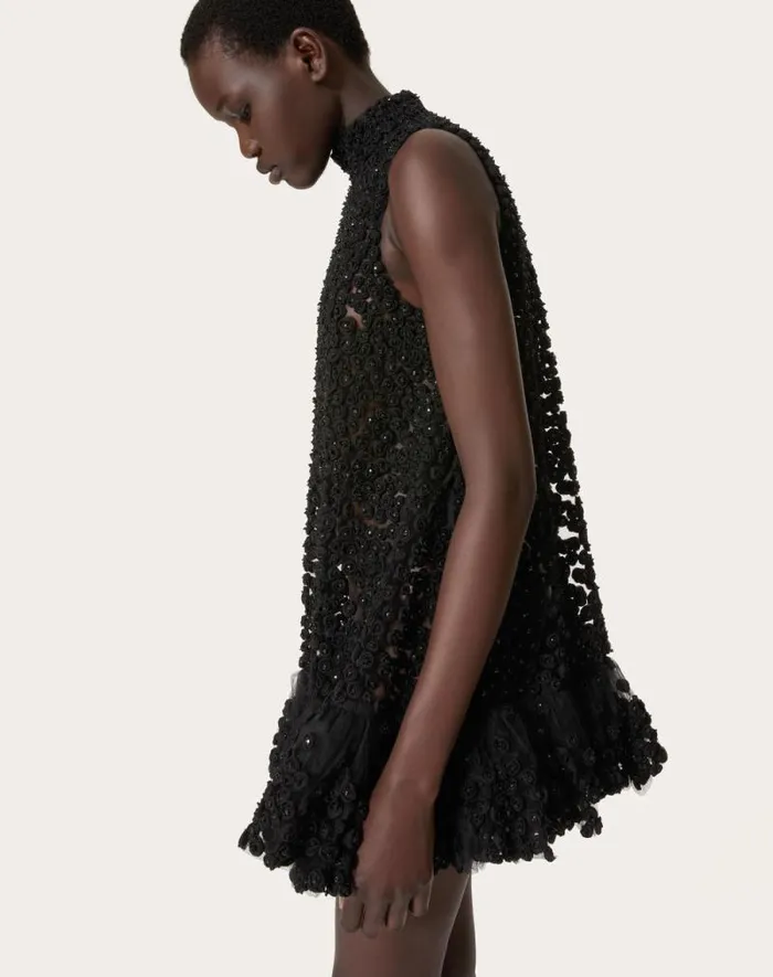 Valentino Dresses Woman Tulle Illusione Embroidered Short Dress For Woman In Black Black Valentino Dresses Woman Tulle Illusione Embroidered Short Dress For Woman In Black Black