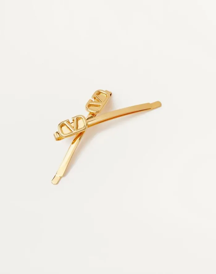 Valentino Hair Accessories Woman Vlogo Signature Metal Hair Clip For Woman In Gold Gold
