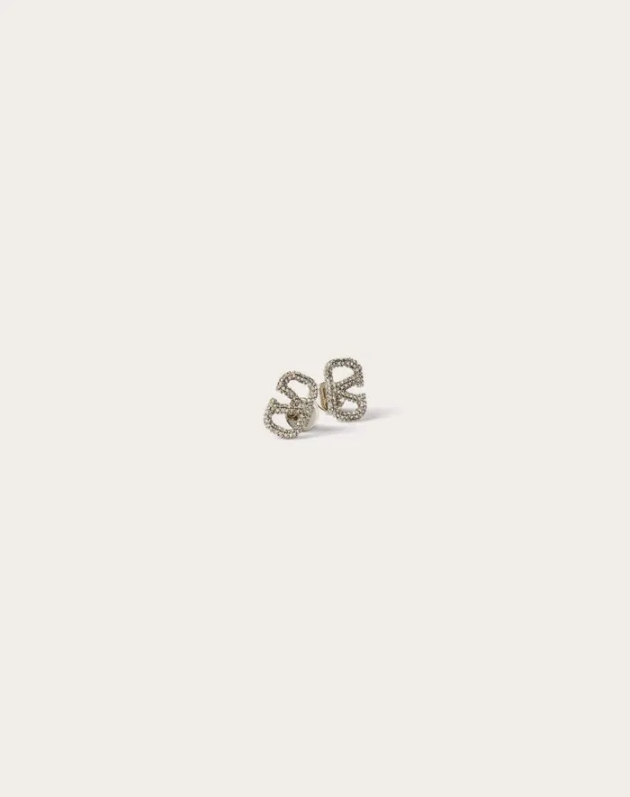 Valentino Jewelry Woman Vlogo Signature Earrings In Metal And Swarovski Crystals For Woman In Palladium Palladium
