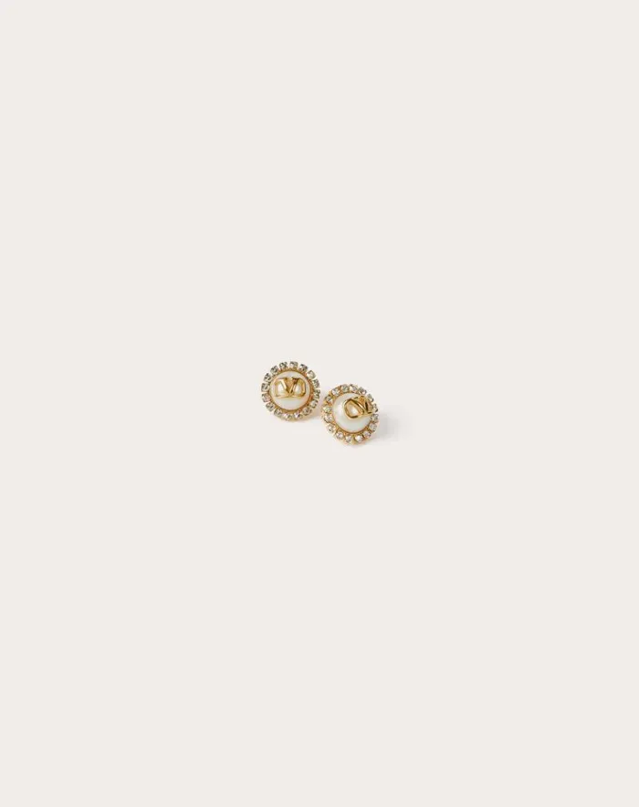 Valentino Jewelry Woman Vlogo Signature Metal And Resin Earrings With Swarovski Crystals For Woman In Gold Gold