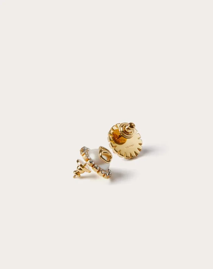 Valentino Jewelry Woman Vlogo Signature Metal And Resin Earrings With Swarovski Crystals For Woman In Gold Gold Valentino Jewelry Woman Vlogo Signature Metal And Resin Earrings With Swarovski Crystals For Woman In Gold Gold