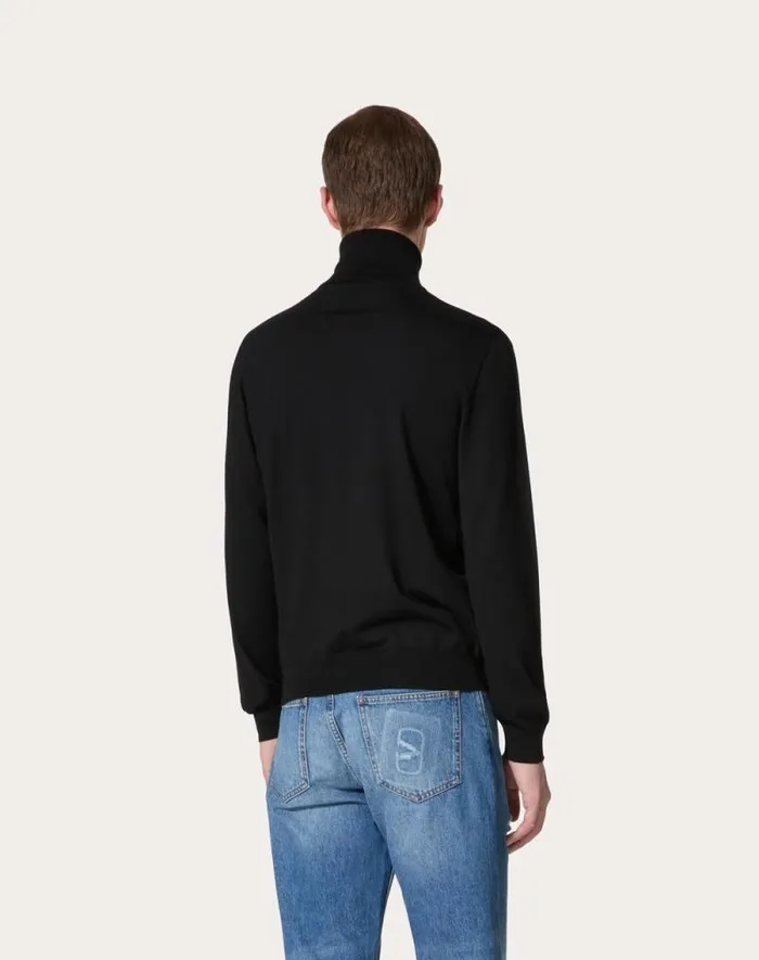 Valentino Knitwear Man Highneck Wool Sweater With Vlogo Signature Embroidery For Man In Maroon Maroon Valentino Knitwear Man Highneck Wool Sweater With Vlogo Signature Embroidery For Man In Maroon Maroon