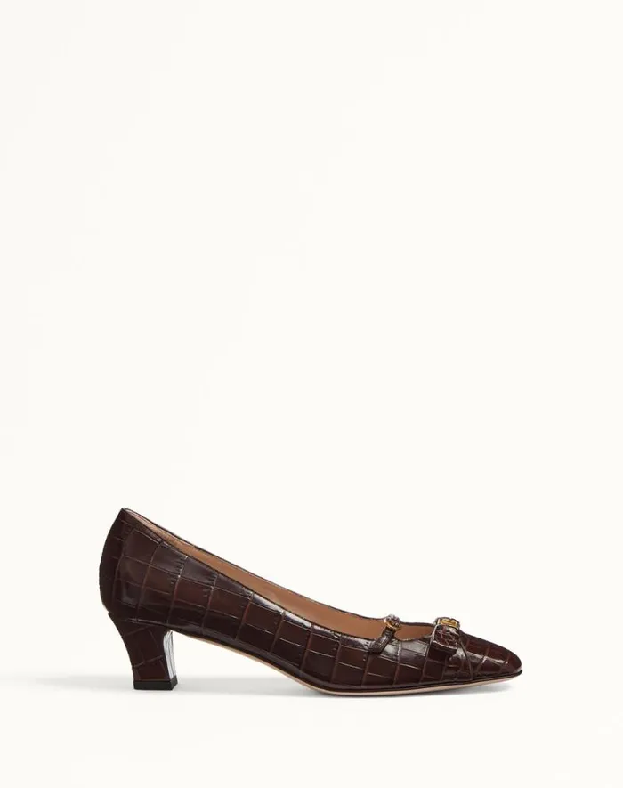 Valentino Pumps Woman Bowow Dcollet In Printed Calfskin 45mm For Woman In Brown Brown