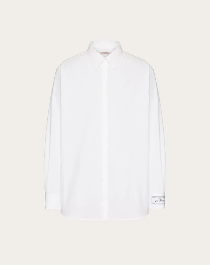 Valentino Shirts Man Long Sleeve Cotton Shirt With Maison Valentino Tailoring Label For Man In White White Valentino Shirts Man Long Sleeve Cotton Shirt With Maison Valentino Tailoring Label For Man In White White