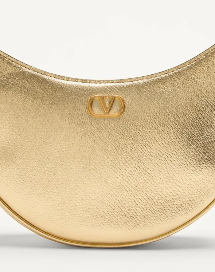 Valentino Shoulder Bags Woman Vlogo Signature Mini Hobo Bag In Laminated Grainy Calfskin For Woman In Antique Brass Antique Brass Valentino Shoulder Bags Woman Vlogo Signature Mini Hobo Bag In Laminated Grainy Calfskin For Woman In Antique Brass Antique Brass
