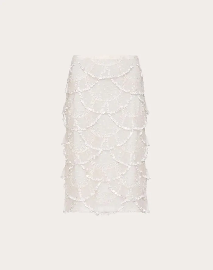 Valentino Skirts Woman Tulle Illusione Embroidered Skirt For Woman In Ivory Ivory