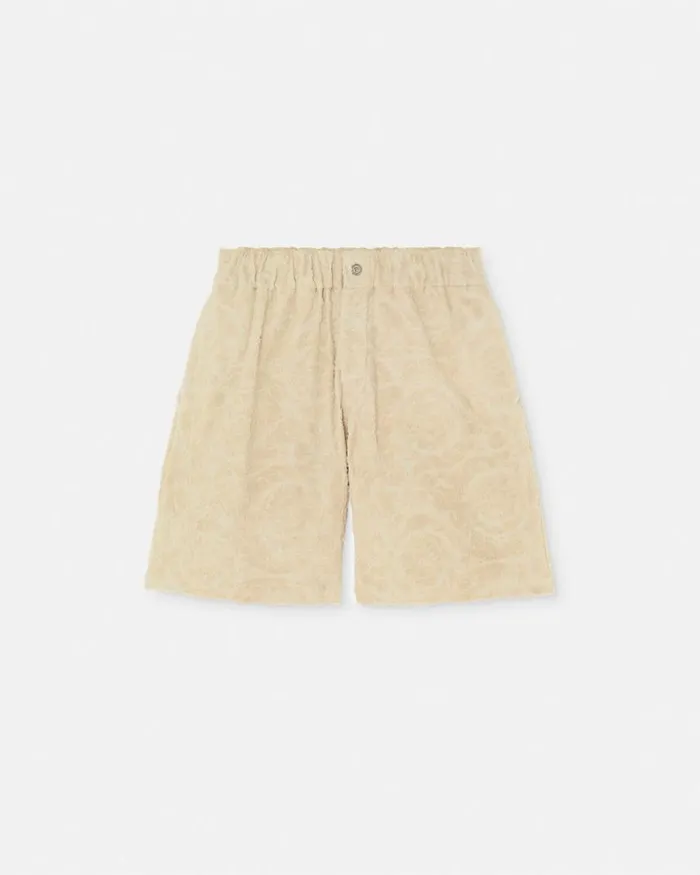 Versace Barocco Jacquard Towel Shorts Beige Men Pants and Shorts