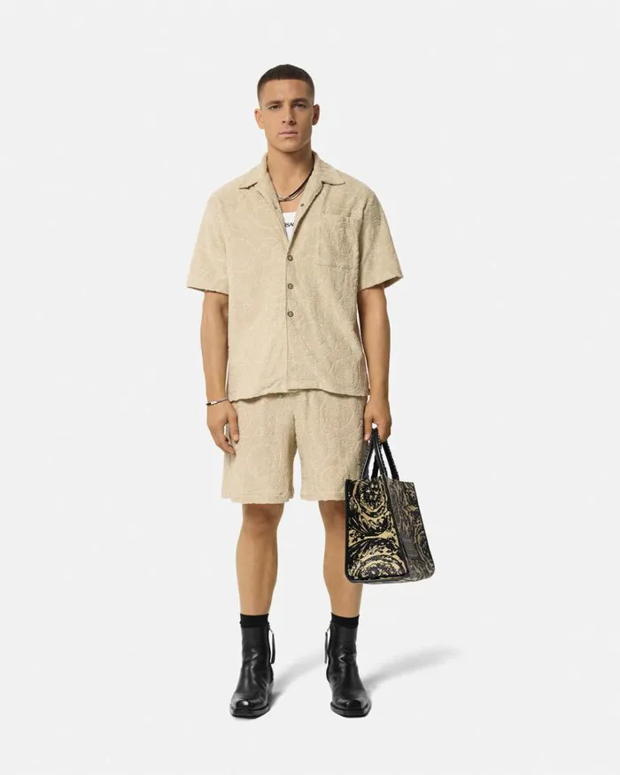 Versace Barocco Jacquard Towel Shorts Beige Men Pants and Shorts Versace Barocco Jacquard Towel Shorts Beige Men Pants and Shorts