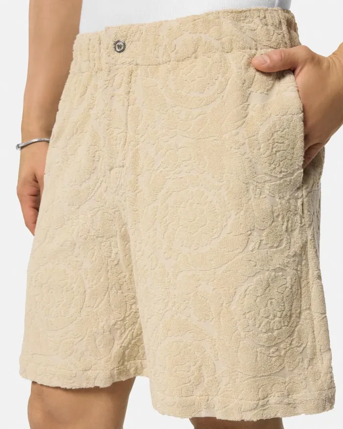 Versace Barocco Jacquard Towel Shorts Beige Men Pants and Shorts Versace Barocco Jacquard Towel Shorts Beige Men Pants and Shorts