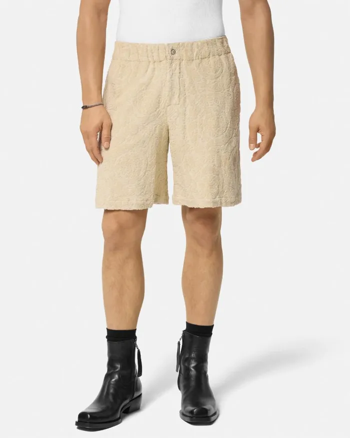 Versace Barocco Jacquard Towel Shorts Beige Men Pants and Shorts Versace Barocco Jacquard Towel Shorts Beige Men Pants and Shorts