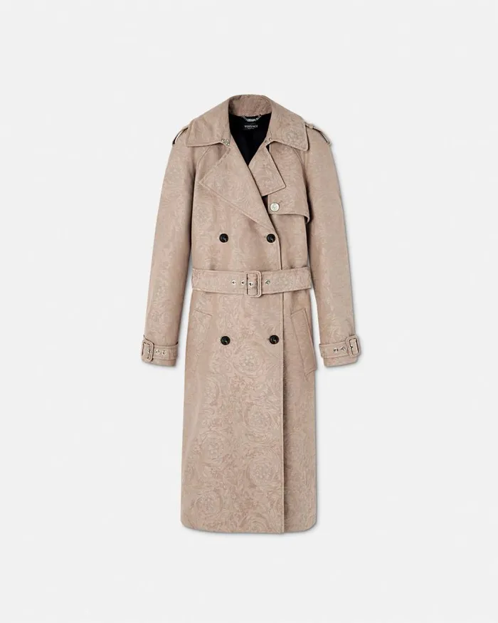 Versace Barocco Jacquard Trench Coat Beige Women Outerwear and Coats