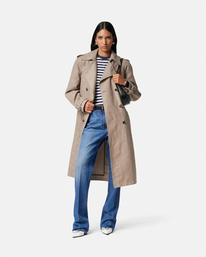 Versace Barocco Jacquard Trench Coat Beige Women Outerwear and Coats Versace Barocco Jacquard Trench Coat Beige Women Outerwear and Coats