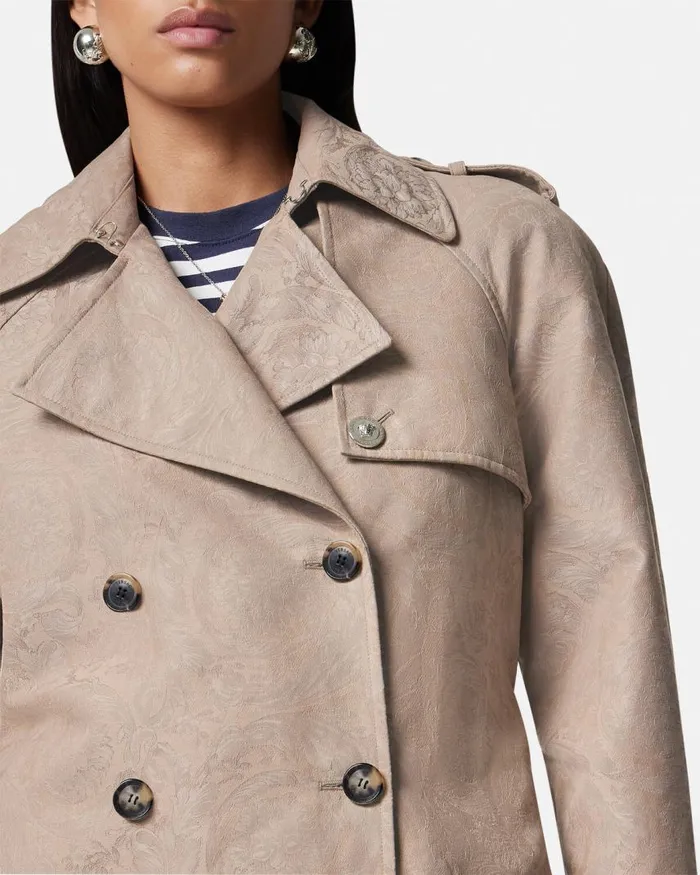 Versace Barocco Jacquard Trench Coat Beige Women Outerwear and Coats Versace Barocco Jacquard Trench Coat Beige Women Outerwear and Coats