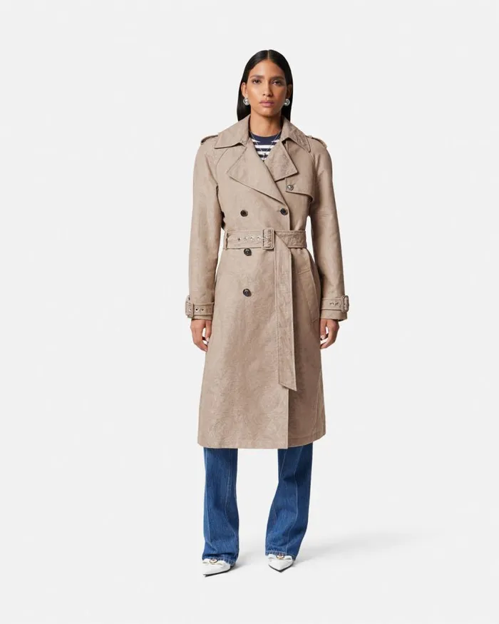 Versace Barocco Jacquard Trench Coat Beige Women Outerwear and Coats Versace Barocco Jacquard Trench Coat Beige Women Outerwear and Coats