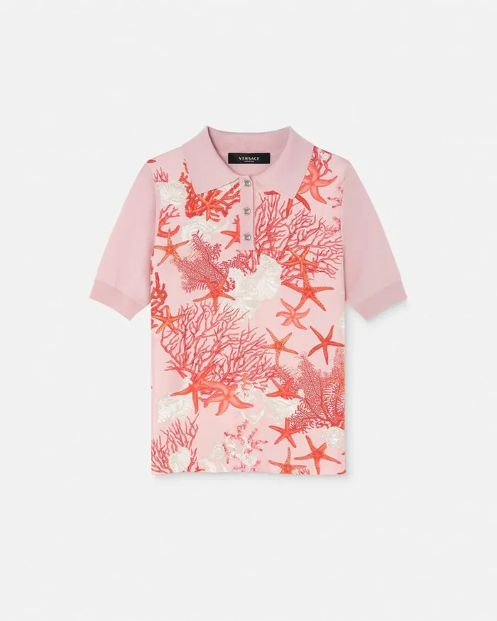Versace Barocco Sea Knit Polo Shirt Pinkprint Women Knitwear