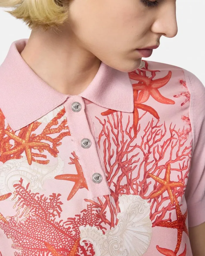 Versace Barocco Sea Knit Polo Shirt Pinkprint Women Knitwear Versace Barocco Sea Knit Polo Shirt Pinkprint Women Knitwear