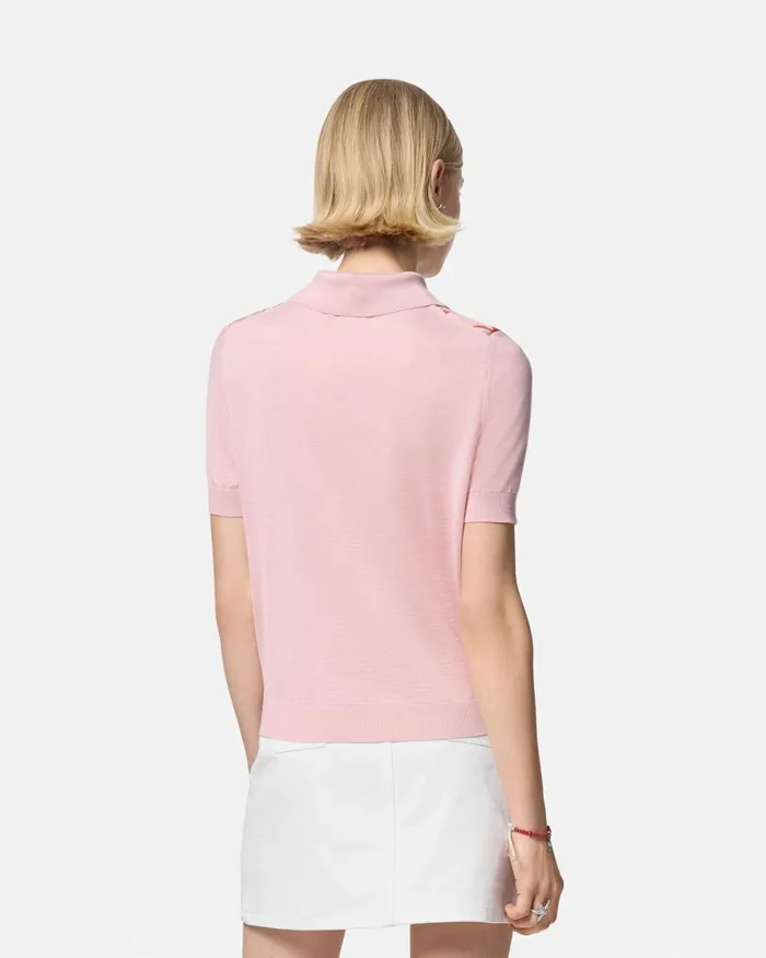 Versace Barocco Sea Knit Polo Shirt Pinkprint Women Knitwear Versace Barocco Sea Knit Polo Shirt Pinkprint Women Knitwear