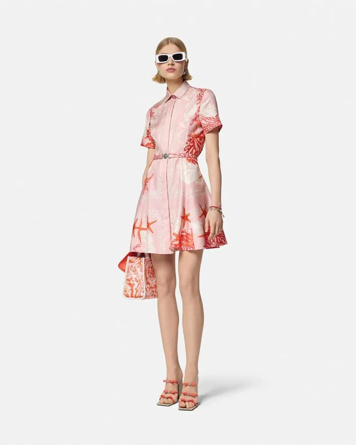 Versace Barocco Sea Silk Shirt Dress Pinkprint Women Dresses Versace Barocco Sea Silk Shirt Dress Pinkprint Women Dresses