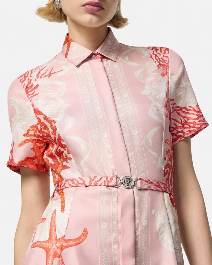 Versace Barocco Sea Silk Shirt Dress Pinkprint Women Dresses Versace Barocco Sea Silk Shirt Dress Pinkprint Women Dresses