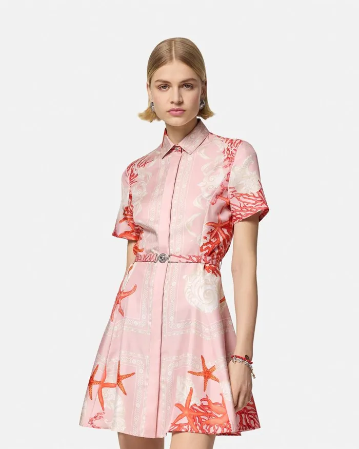 Versace Barocco Sea Silk Shirt Dress Pinkprint Women Dresses Versace Barocco Sea Silk Shirt Dress Pinkprint Women Dresses
