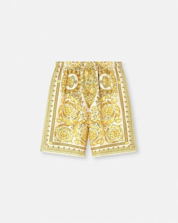 Versace Barocco Silk Shorts Yellowprint Men Pants and Shorts