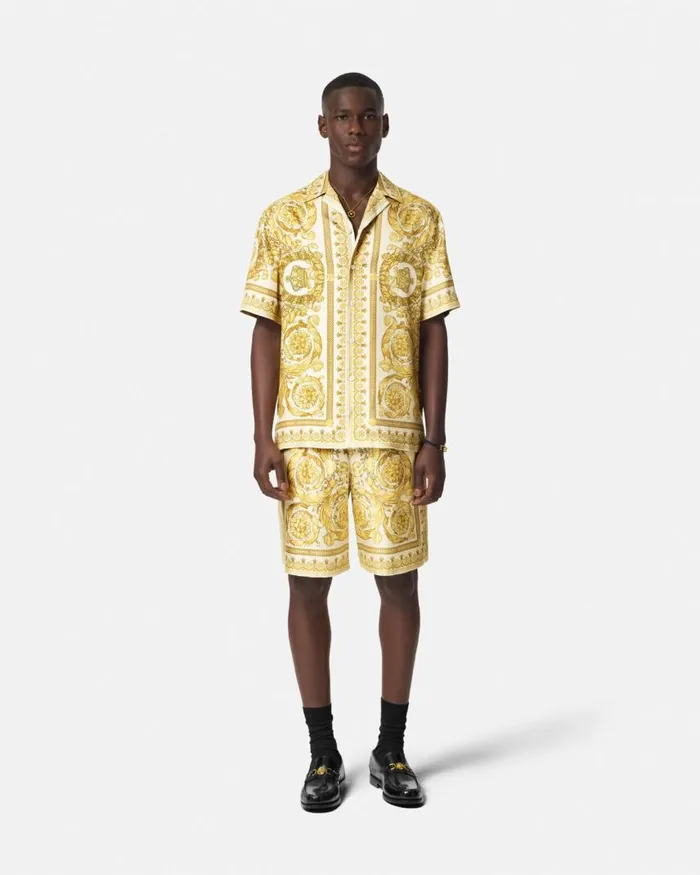 Versace Barocco Silk Shorts Yellowprint Men Pants and Shorts Versace Barocco Silk Shorts Yellowprint Men Pants and Shorts