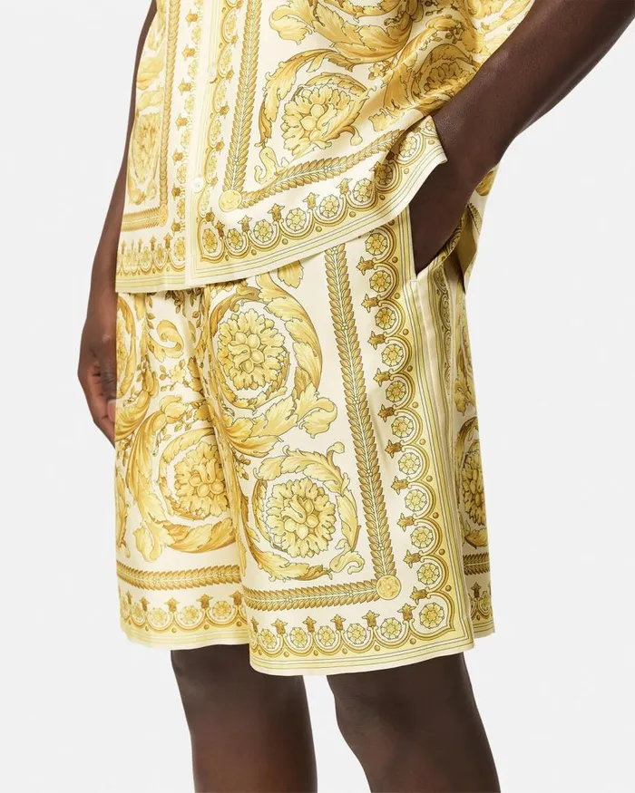 Versace Barocco Silk Shorts Yellowprint Men Pants and Shorts Versace Barocco Silk Shorts Yellowprint Men Pants and Shorts