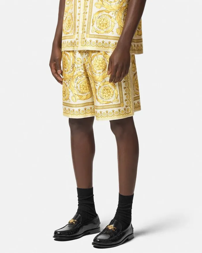 Versace Barocco Silk Shorts Yellowprint Men Pants and Shorts Versace Barocco Silk Shorts Yellowprint Men Pants and Shorts