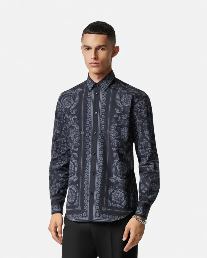 Versace Cotton Barocco Shirt Blackprint Men Shirts Versace Cotton Barocco Shirt Blackprint Men Shirts