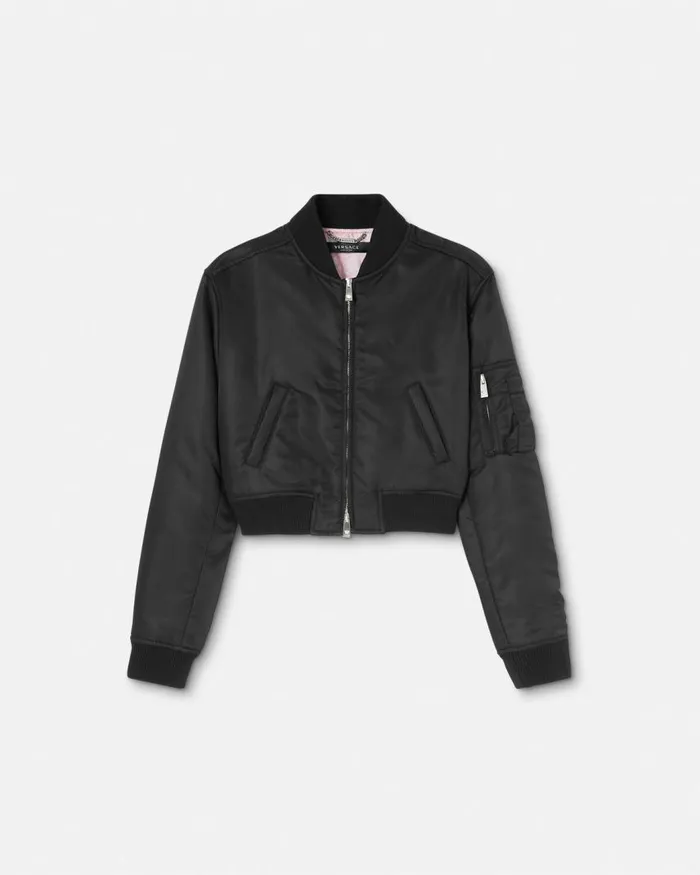 Versace Cropped Bomber Jacket Black Women Outerwear and Coats