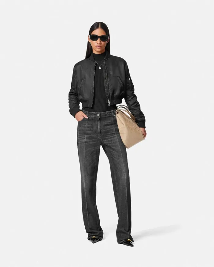 Versace Cropped Bomber Jacket Black Women Outerwear and Coats Versace Cropped Bomber Jacket Black Women Outerwear and Coats