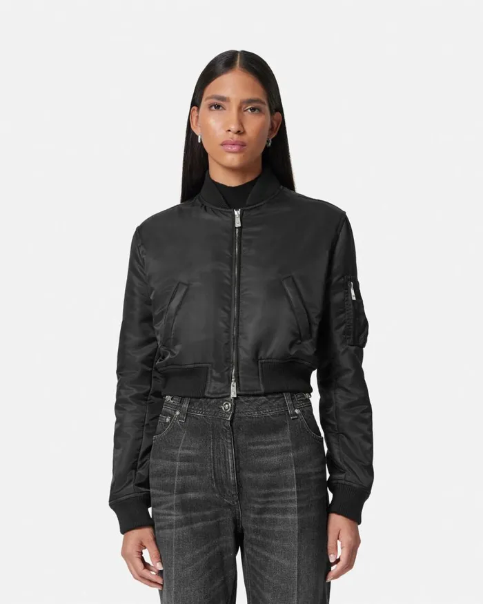 Versace Cropped Bomber Jacket Black Women Outerwear and Coats Versace Cropped Bomber Jacket Black Women Outerwear and Coats