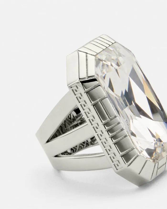 Versace Crystal Greca Quilting Ring Silver Women Rings Versace Crystal Greca Quilting Ring Silver Women Rings