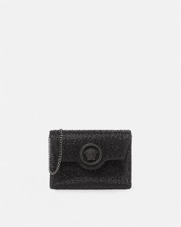 Versace Crystal La Medusa Envelope Clutch Black Women Shoulder and Crossbody