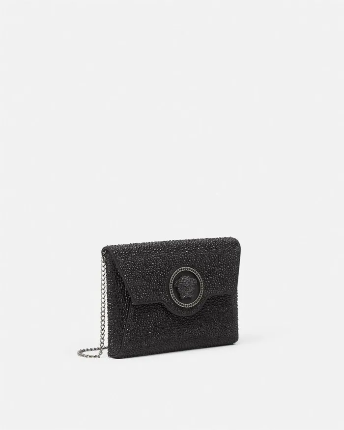 Versace Crystal La Medusa Envelope Clutch Black Women Shoulder and Crossbody Versace Crystal La Medusa Envelope Clutch Black Women Shoulder and Crossbody