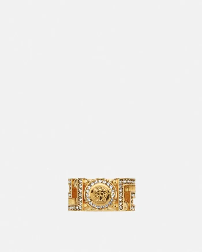 Versace Crystal Medusa Greca Ring Gold WomenMen Rings