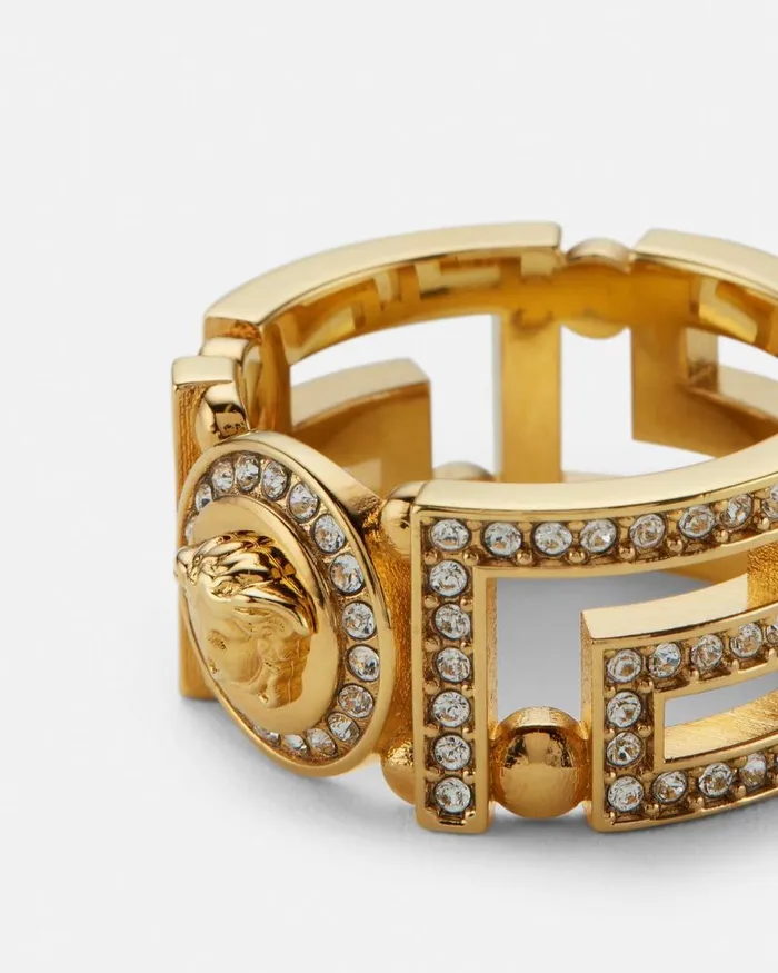 Versace Crystal Medusa Greca Ring Gold WomenMen Rings Versace Crystal Medusa Greca Ring Gold WomenMen Rings