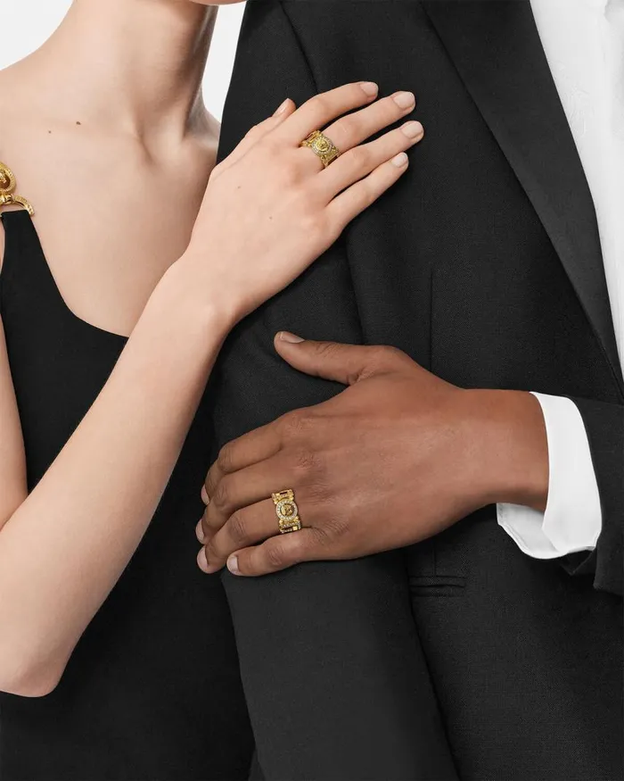 Versace Crystal Medusa Greca Ring Gold WomenMen Rings Versace Crystal Medusa Greca Ring Gold WomenMen Rings