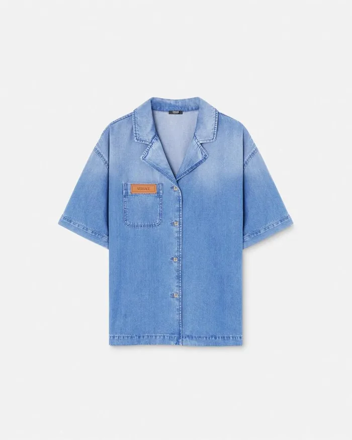 Versace Denim Boxy Shirt Blue Women Shirts and Tops